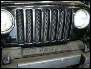 Rampage 3D Grille Insert Single Piece Formed Steel (dual color) Gloss Black With Clear Coat Polished Highlights For 1997-06 Jeep Wrangler TJ 86515