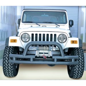 Rugged Ridge Double Tube Front Winch Bumper with Hoop in Textured Black 1976-06 Wrangler YJ TJ and CJ Series 11561.03