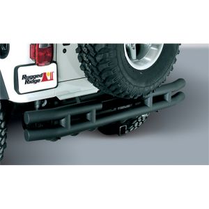 Rugged Ridge Dual Tube Rear Bumper Black with Hitch For 1987-06 Wrangler, Rubicon and Unlimited 11571.04