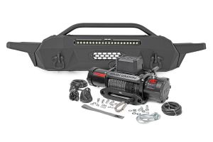 Rough Country Front Bumper Hybrid 20" Blk LED 12000-Lb Winch Syn For 16-23 Toyota Tacoma 10723