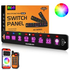 Auxbeam AS-800 RGB Slim Switch Panel with APP&Remote Control, Toggle/ Momentary/ Pulsed Mode Supported(One-Sided Outlet) QP011652