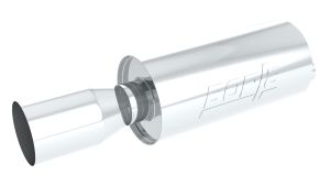 Borla Rock-It Boomers Muffler - 2.25" Offset Inlet/ Single 4.5" Round Tip 6.63" Round x 14" Long Body 23.34" Overall Length. Universal Part. 40058