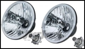 Rampage Headlight Conversion Kit Pair H4 With Cast Housing & Clear Glass Lens 7" For 1976-06 Jeep CJ Series & Wrangler TJ (H4 55/60W Bulb Included) 5089925