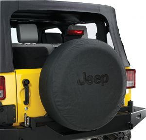 MOPAR Jeep Tire Cover in Black Denim with Black Jeep Logo 82209949AB