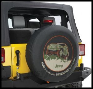 MOPAR Jeep Tire Cover in Black Denim with "FUN is Standard. PAVEMENT is Optional" 82210886AB