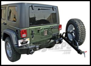 Rampage Rear Recovery Bumper With Swing Away Tire Carrier Textured Black For 2007-18 Jeep Wrangler JK 2 Door & Unlimited 4 Door (lights sold separately) 88606