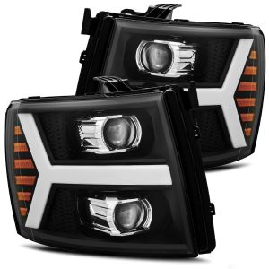 AlphaRex Projector Headlights Plank Style Design Black for 07-13 Chevrolet Silverado 1500, 07-14 Chevrolet Silverado 2500, 07-13 Chevrolet Silverado 3500, 2014 Chevrolet Silverado 3500 HD 880205