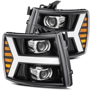 AlphaRex Projector Headlights Plank Style Design Gloss Black for 07-14 Chevrolet Silverado 2500, 07-13 Chevrolet Silverado 3500, 2014 Chevrolet Silverado 3500 HD, 07-13 Chevrolet Silverado 1500 880206