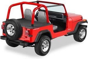 BESTOP Duster Deck Cover With Supertop Bow Folded Down In Black Denim For 1992-95 Jeep Wrangler YJ 9000815