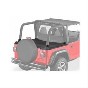 BESTOP Duster Deck Cover With Supertop Bow Folded Down In Black Denim For 1997-02 Jeep Wrangler TJ 9001115