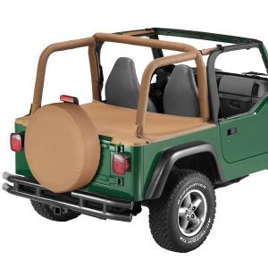 BESTOP Duster Deck Cover With Factory Soft Top Bow Folded Down In Spice Denim For 1997-02 Jeep Wrangler TJ 9001937