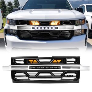 AMERICAN MODIFIED Armor Grille with Off-Road Lights - Chrome and Glossy Black for 19-21 Chevrolet Silverado 1500,2022 Chevrolet Silverado 1500 LTD AMCHCA00132