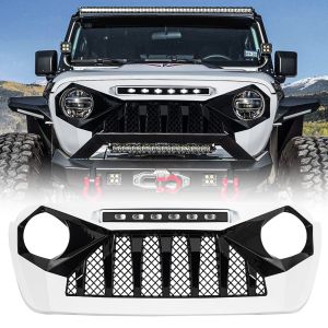 AMERICAN MODIFIED Demon Grille with LED Off-Road Lights - Black and White for 18-24 Jeep Wrangler,20-24 Jeep Gladiator AMJPCA00122