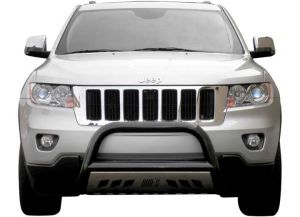 Aries Automotive 3" Bull Bar Carbon Steel With Removable Brushed SS Skid Plate In Semigloss Black For 2011-20 Jeep Grand Cherokee WK2 Models B35-1003