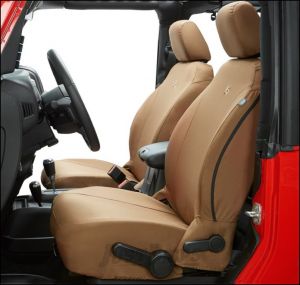 BESTOP Custom Tailored Front Seat Covers In Tan For 2007-12 Jeep Wrangler JK 2 Door & Unlimited 4 Door Models 2928004