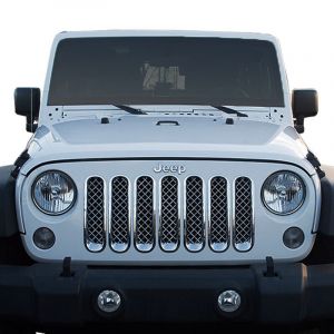 Black Horse Offroad 7-Pc Chrome ABS Plastic Mesh Grille for 07-18 Jeep Wrangler JK & Unlimited JK BH-ABS414