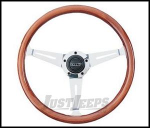 Grant Products Collector's Edition 3 Spoke Steering Wheel With Polished Aluminum Spokes & Mahogany Wood Grip For 1946-95 Jeep CJ Series, Wrangler YJ & Cherokee XJ