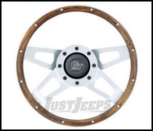 Grant Products Challenger Series Steering Wheel With Silver Spokes & Walnut Finish Grip For 1946-95 Jeep CJ Series, Wrangler YJ & Cherokee XJ