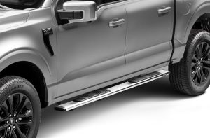 Go Rhino 5" OE Xtreme Low Profile SideSteps With Mounting Bracket Kit - Polished Stainless Steel for 15-26 Ford F-150, 17-26 Ford F-250 Super Duty, 17-26 Ford F-350 Super Duty 685415587PS