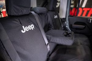 Covercraft "Jeep" Logo Endura SeatSaver Rear Seat Covers (Folding Bench) for 18-25+ Jeep Wrangler JL 2 Door SSJ7497FJ11WFBK