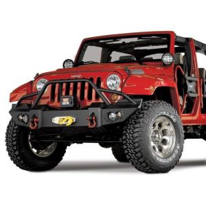 Fab Fours Front Jeep Lifestyle Bumper With Grill Guard & Winch Mount For 2007-18 Jeep Wrangler JK 2 Door & Unlimited 4 Door Models JK07-B1850-1