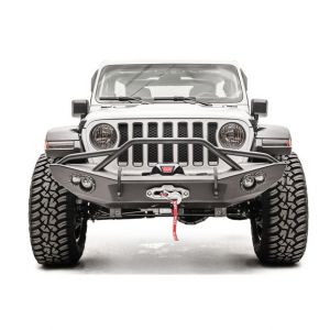 Fab Fours Lifestyle Full Width Black Front Winch HD Bumper With Pre-Runner Guard For 2018+ Jeep Gladiator JT & Wrangler JL 2 Door & Unlimited 4 Door Models JL18-B4652-1