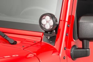 Quadratec 4" Round LED Lights with Wiring Harness & Windshield Mount Brackets for 07-18 Jeep Wrangler JK, JKU 97109JK4-