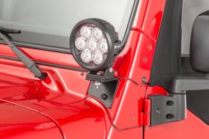 Quadratec 6" Round LED Lights with Wiring Harness & Windshield Mount Brackets for 97-06 Jeep Wrangler TJ & Unlimited 97109TJ6-