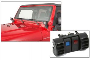 Quadratec 3" Cube LED with Wiring Harness, Windshield Mounting Brackets & Daystar Vent Switch Panel with Switches for 97-06 Jeep Wrangler TJ 97109TJS3-