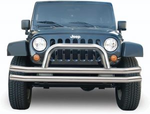 Rampage Front Double Tube Bumper With Hoop Stainless Steel For 1976-06 Jeep CJ Series, Wrangler YJ & TJ 8420